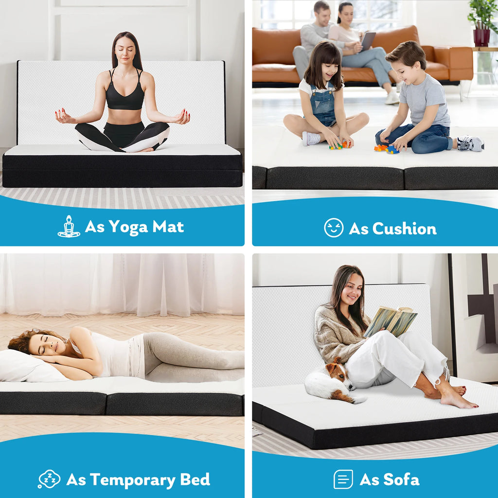 JHK CertiPUR-US Three Fold Memory Foam Floor Bed for Travel