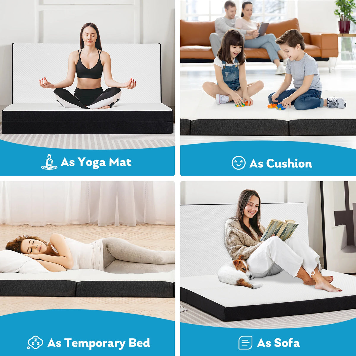 JHK CertiPUR-US Three Fold Memory Foam Floor Bed for Travel
