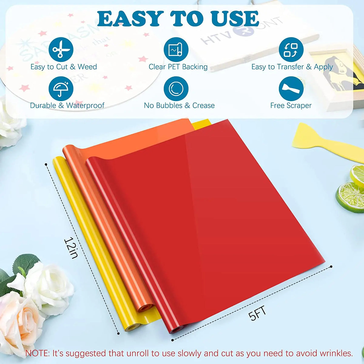 HTVRONT Permanent Adhesive Vinyl Rolls for Crafts and Home Decor
