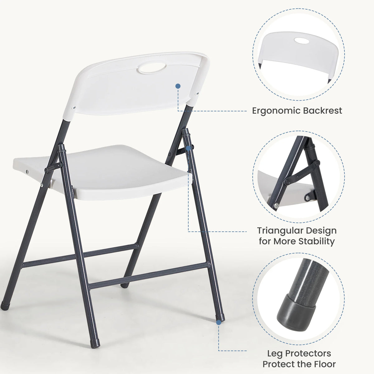 JHK Heavy Duty Stackable Folding Chairs With Ergonomic Back Support