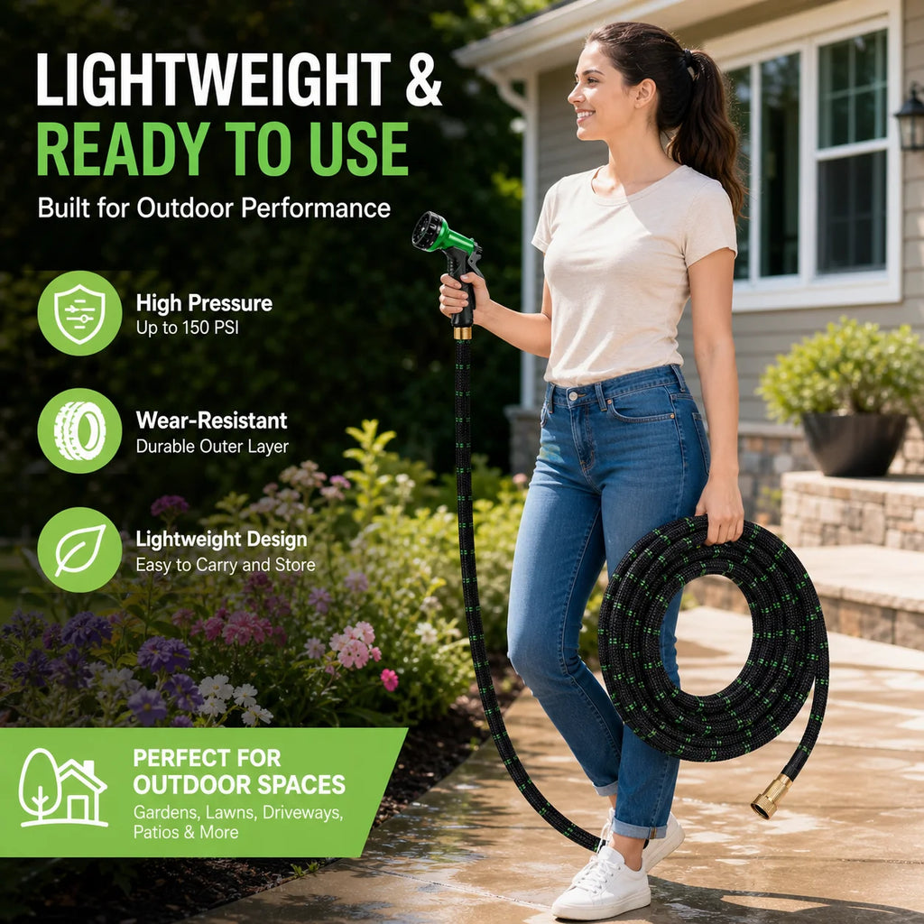 Flexible Garden Hose With 10 Spray Modes And Brass Connector