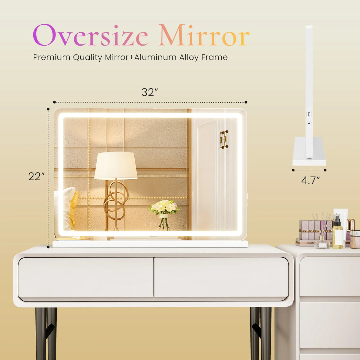 JHK LED Vanity Mirror With Lights Dimmable Three Color Modes