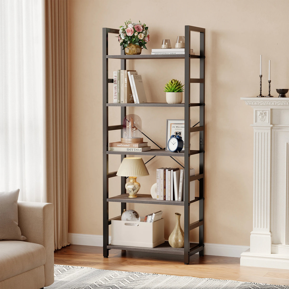 MCQ Wooden Five Tier Standing Bookshelf With Adjustable Feet