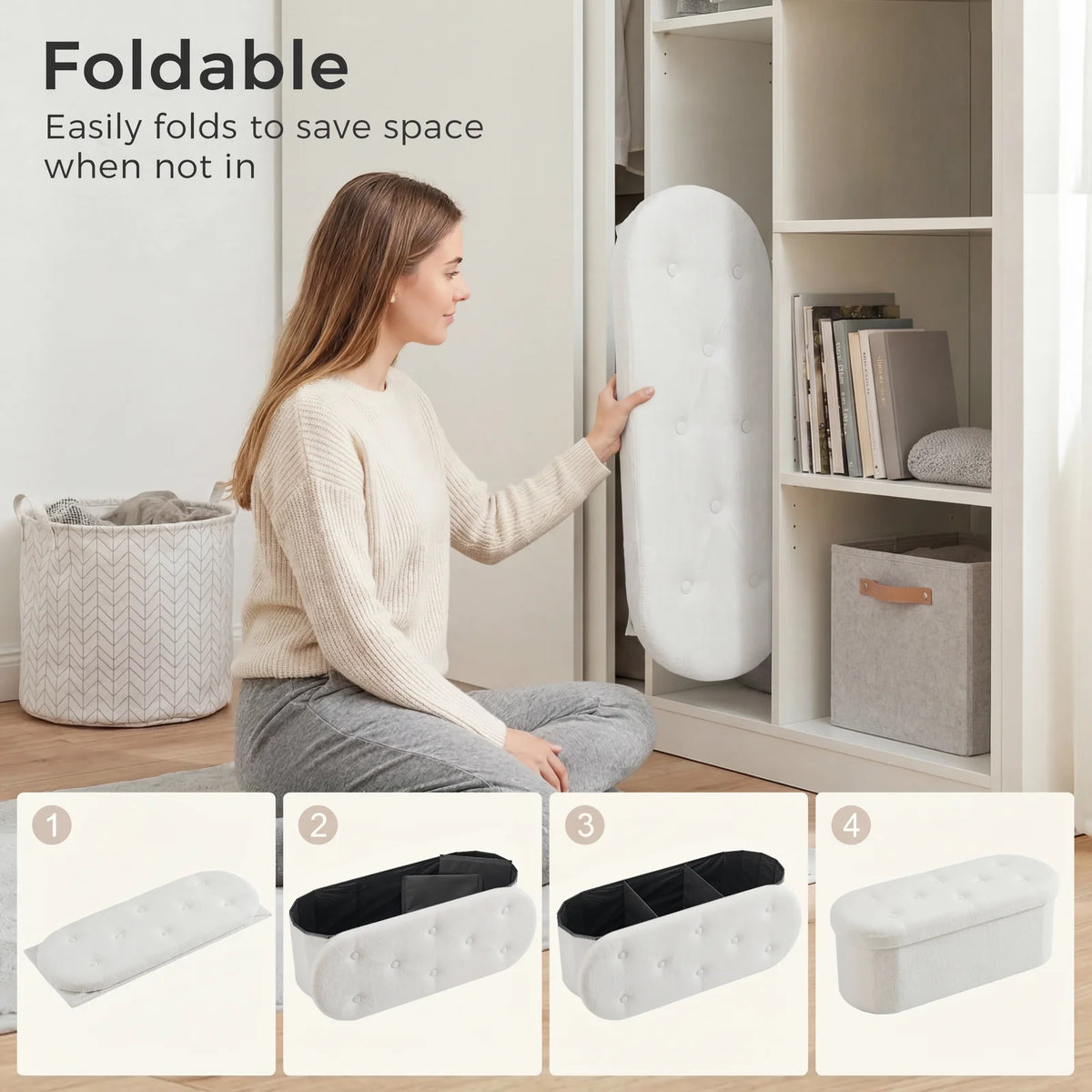MCQ Faux Fur Ottoman Footrest Stool With Convenient Storage Chest