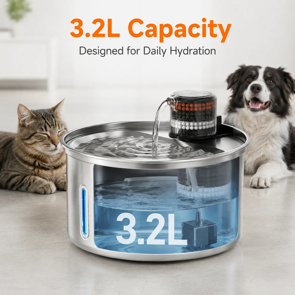 Automatic Stainless Steel Cat Water Fountain With Quiet Circulating Pump