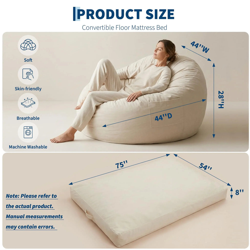 HiMISS Convertible Memory Foam Bean Bag Chair And Bed