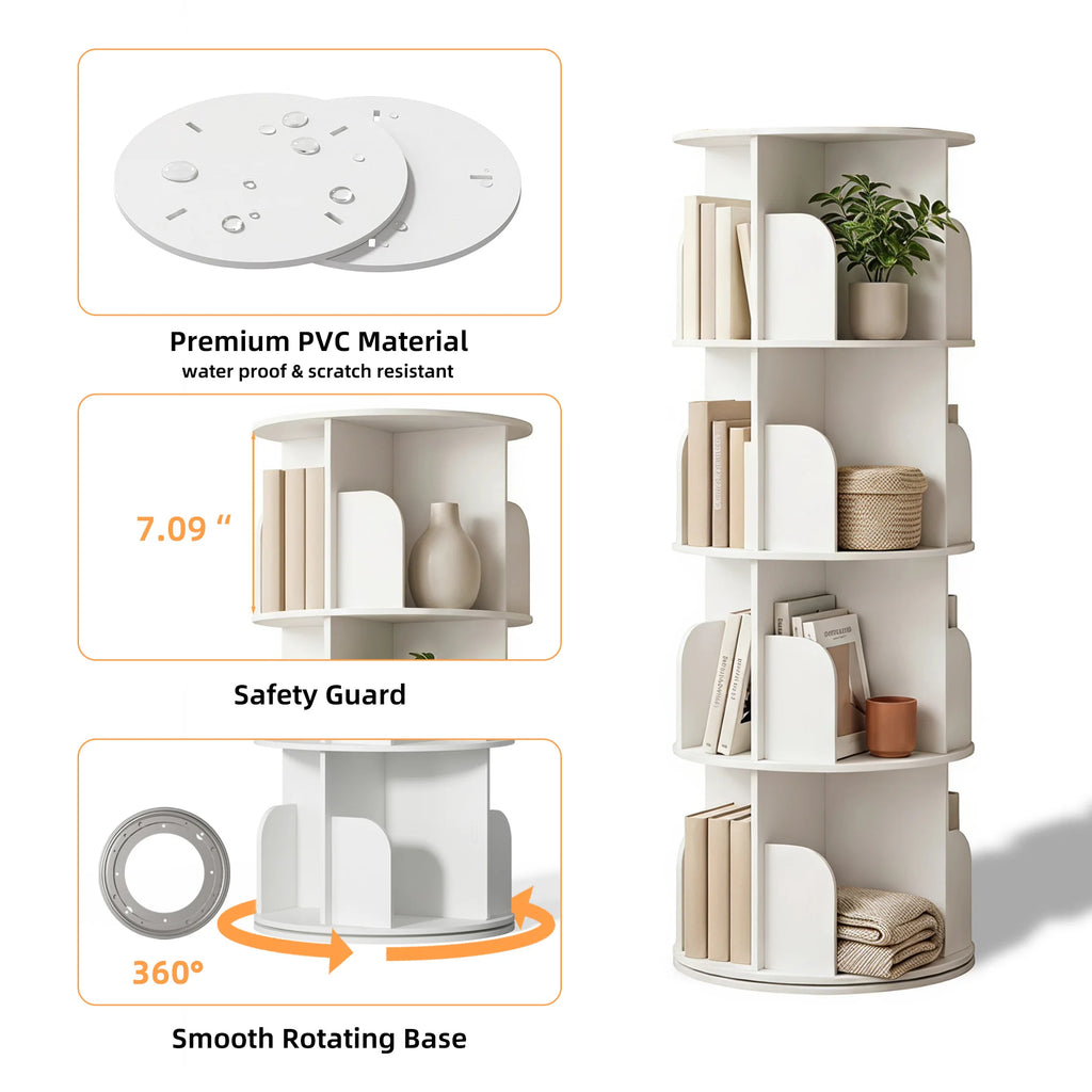 JHK Rotating Bookcase With Freestanding Vertical Display Storage