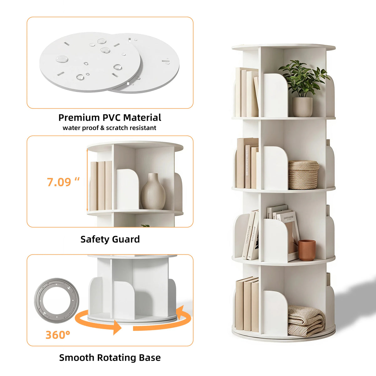 JHK Rotating Bookcase With Freestanding Vertical Display Storage