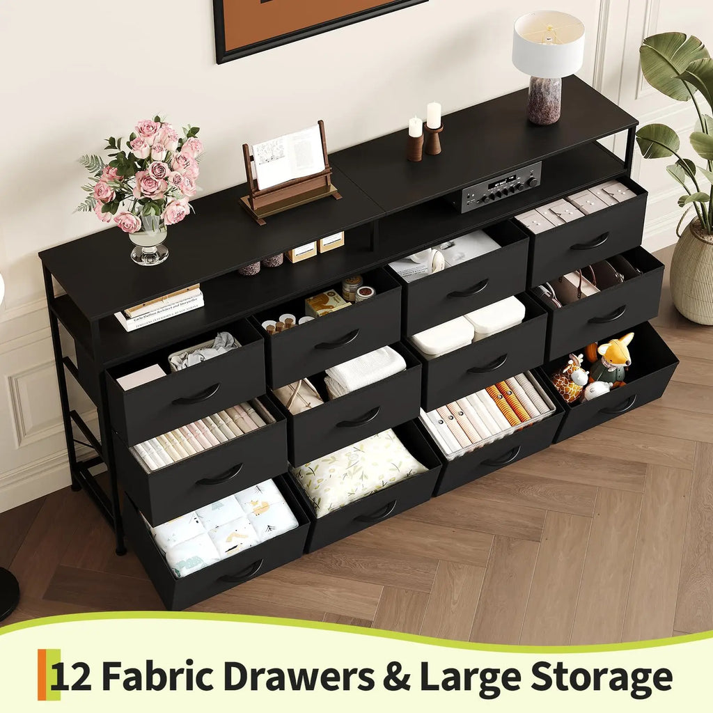 HiMISS 12 Drawer Dresser With Open Shelves And TV Stand