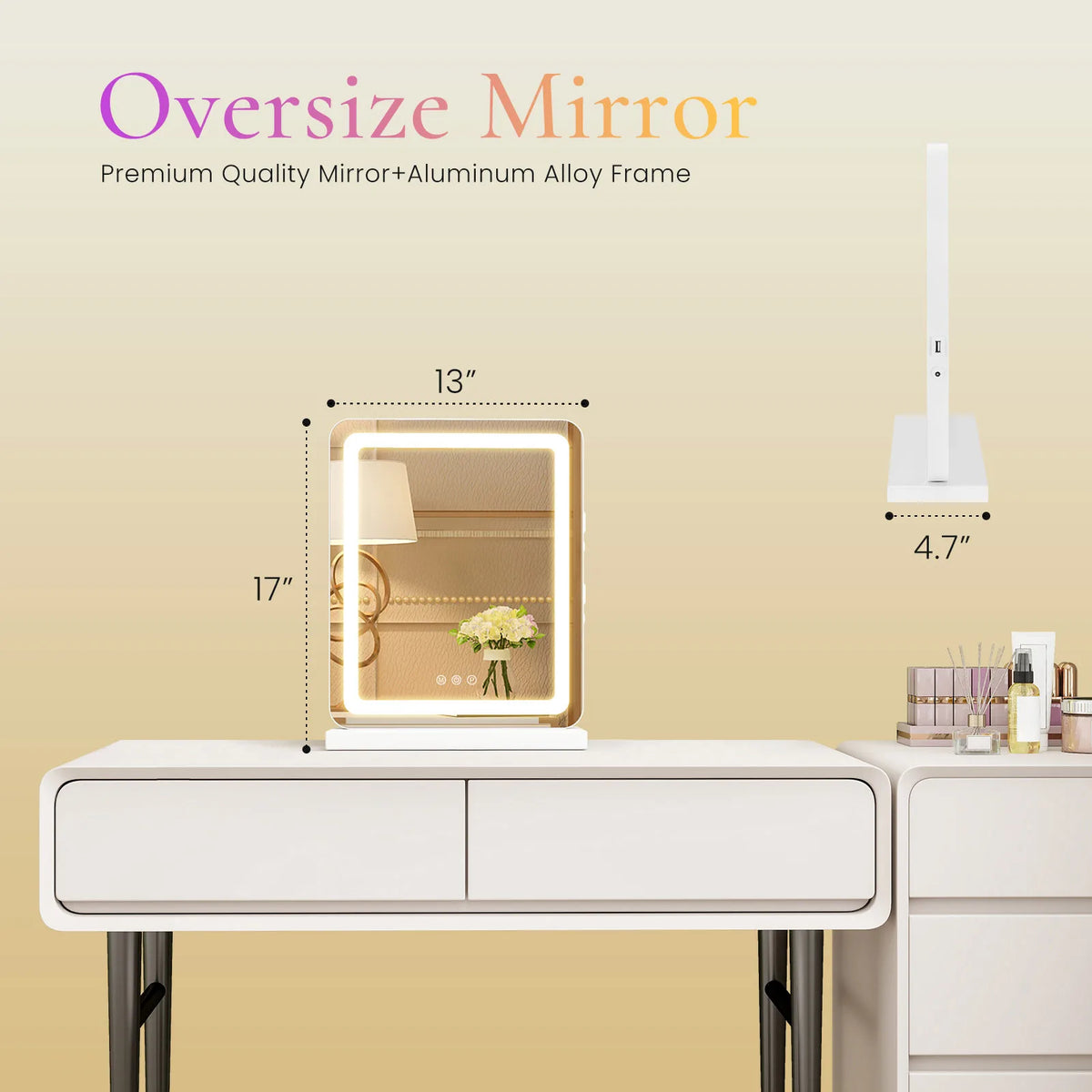 JHK LED Vanity Mirror With Lights Dimmable Three Color Modes