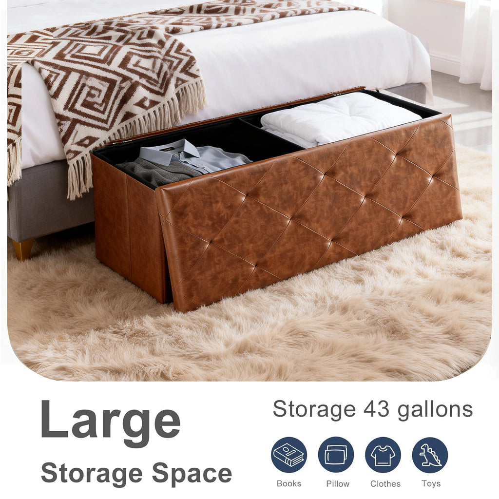 SARENZOON Tufted Faux Leather Folding Storage Ottoman Bench