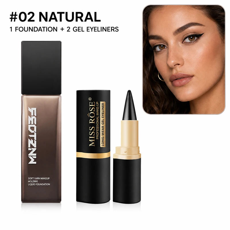Full Coverage Foundation And Waterproof Gel Eyeliner Makeup Set