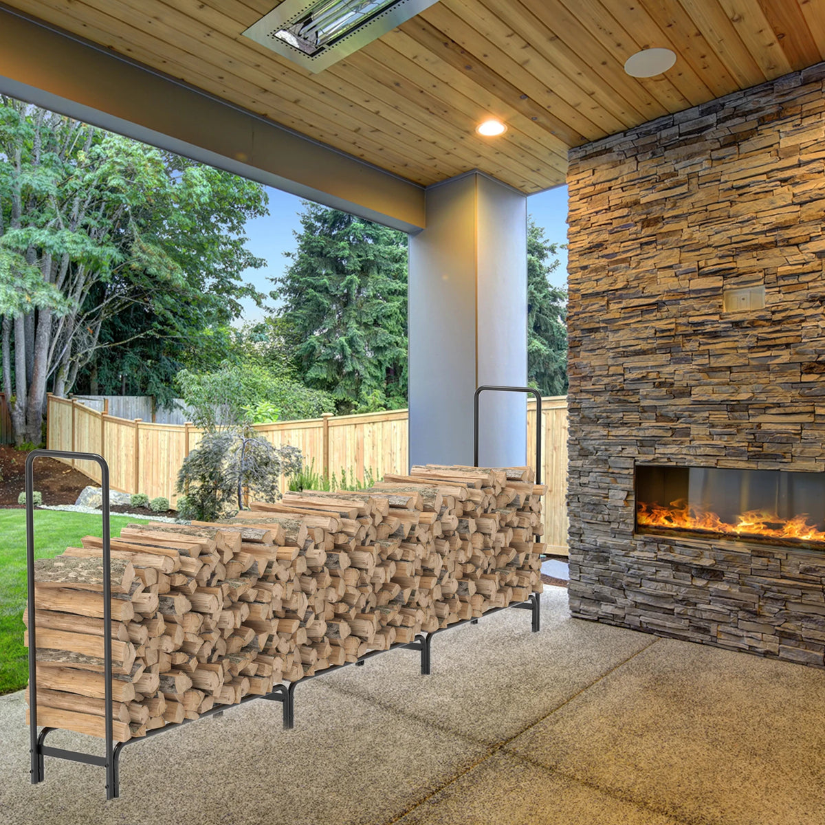 Heavy Duty Metal Outdoor Firewood Log Storage Rack