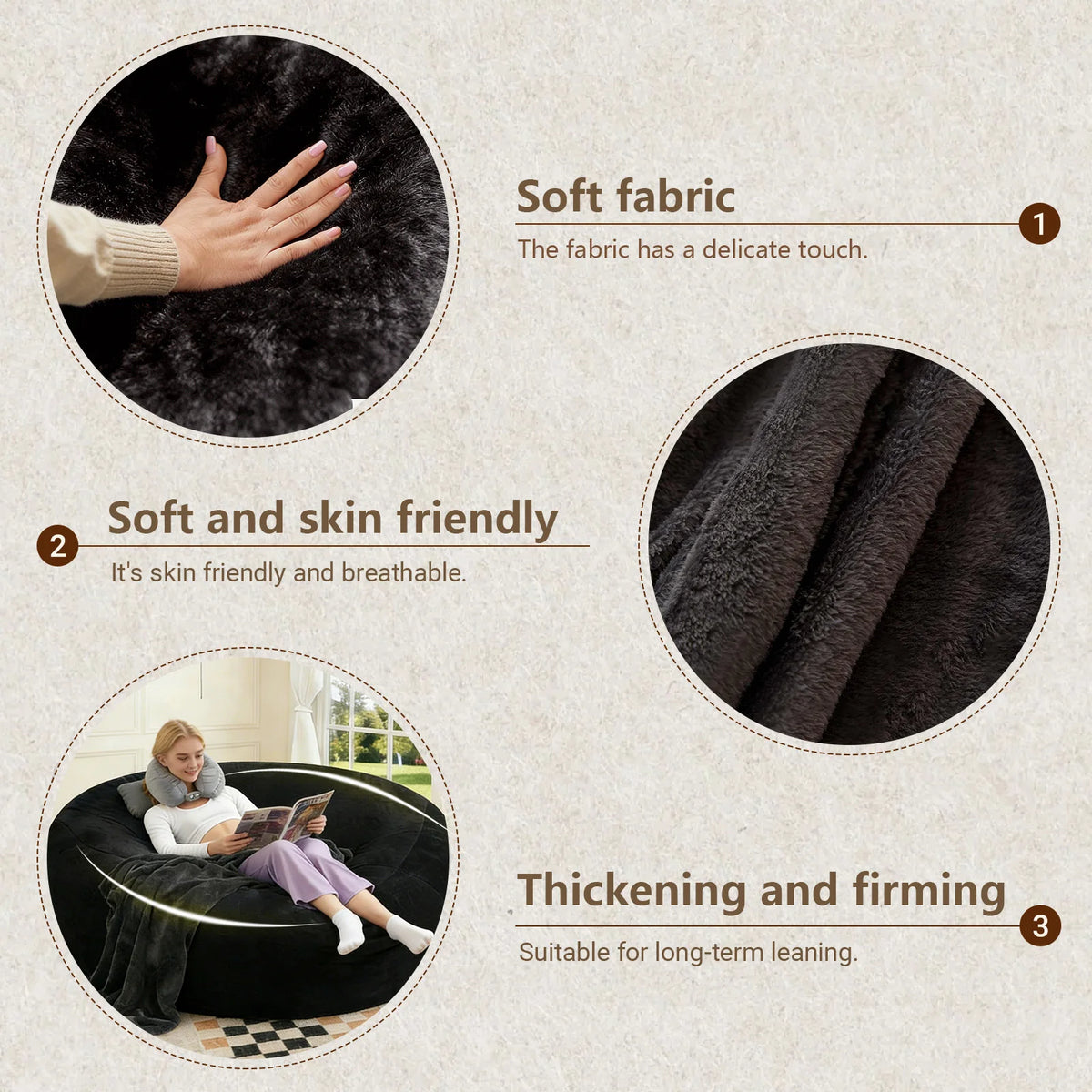 Adult Memory Foam Bean Bag Chair With Washable Soft Cover