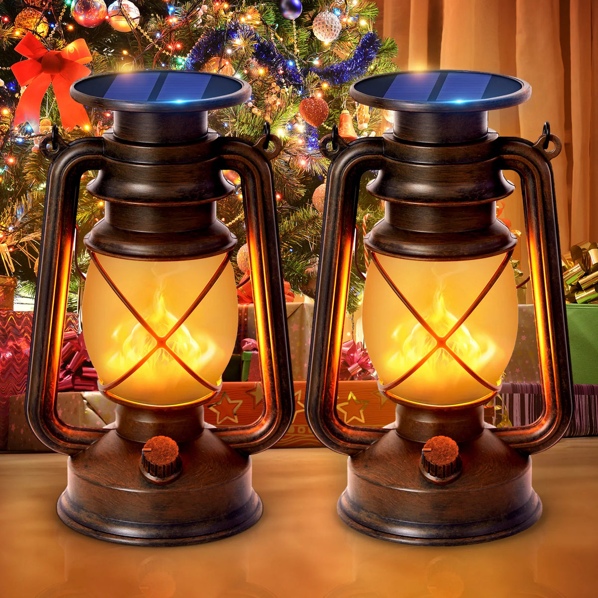 KPSTEK Solar Flickering Flame Lanterns for Outdoor Patio and Garden