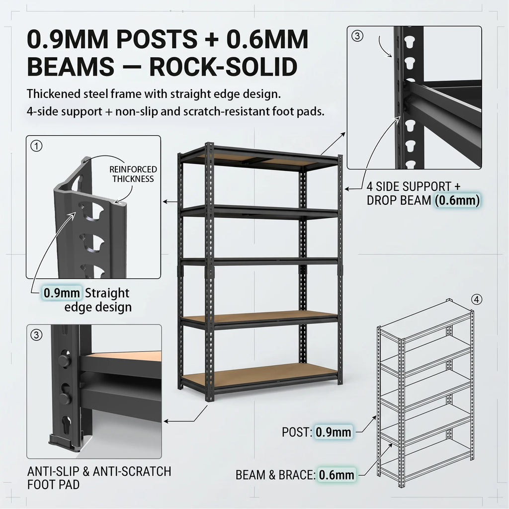 SARENZOON Adjustable Metal Storage Shelving Unit for Garage and Warehouse
