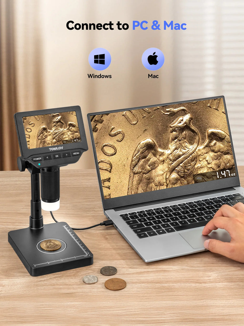 TOMLOV Digital Microscope With Integrated Precision Weighing Scale