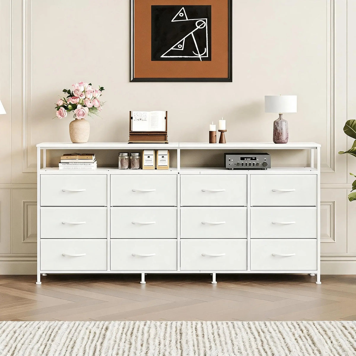 HiMISS 12 Drawer Dresser With Open Shelves And TV Stand