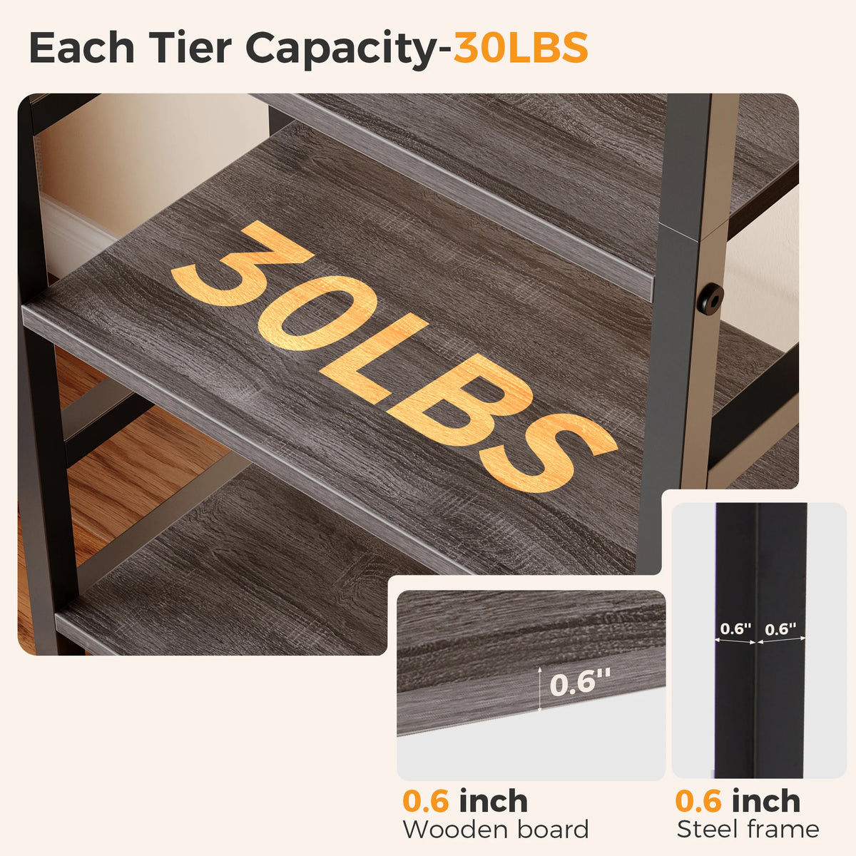 MCQ Wooden Five Tier Standing Bookshelf With Adjustable Feet