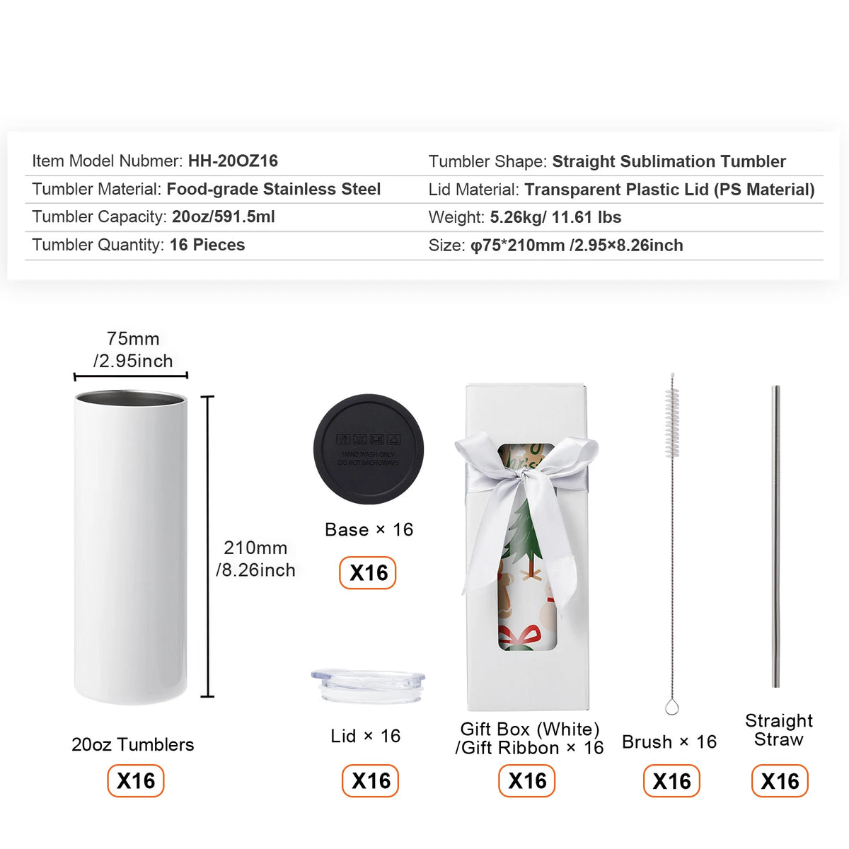 SucceBuy Stainless Steel Sublimation Tumblers With Clear Lids