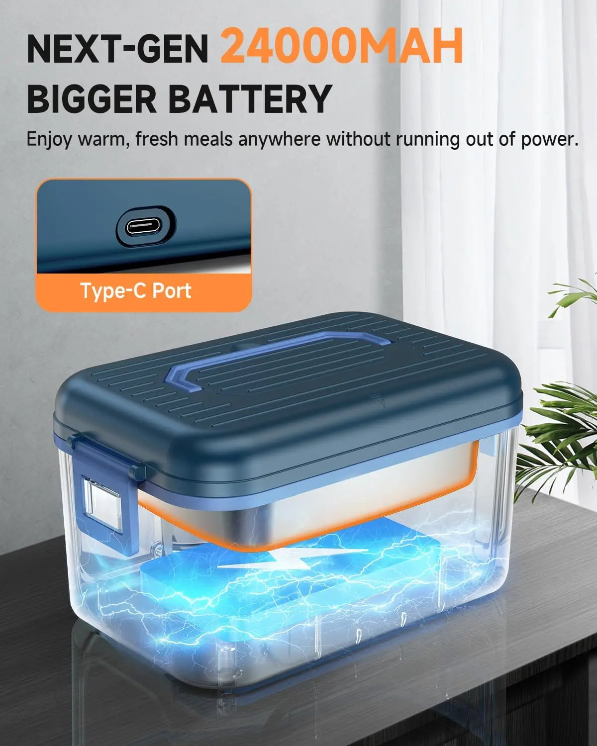 Cordless Rechargeable Heated Lunch Box With Ice Crystal Box For Cooling