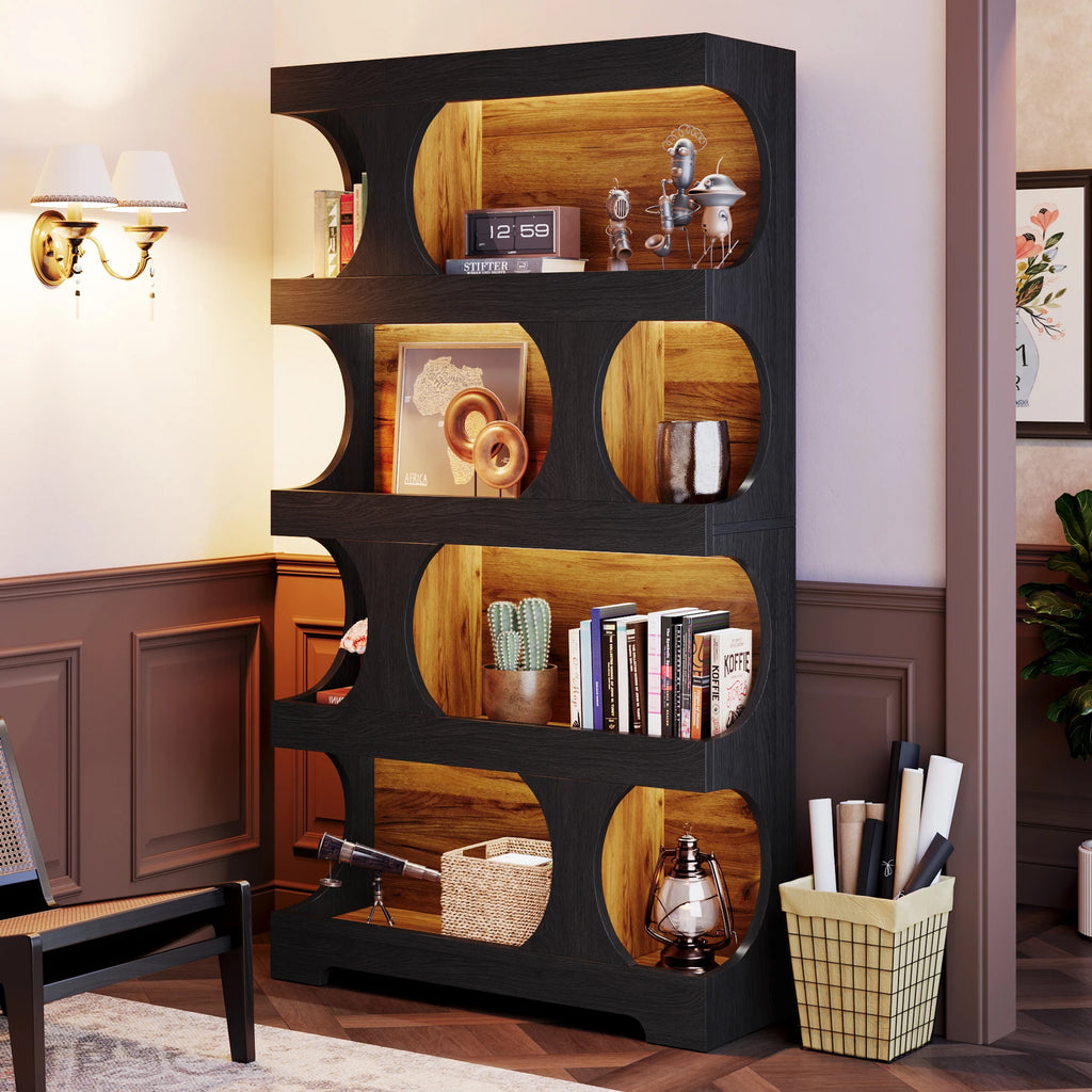 Tribesigns Four Tier S Shaped Bookcase With Decorative Display Shelves