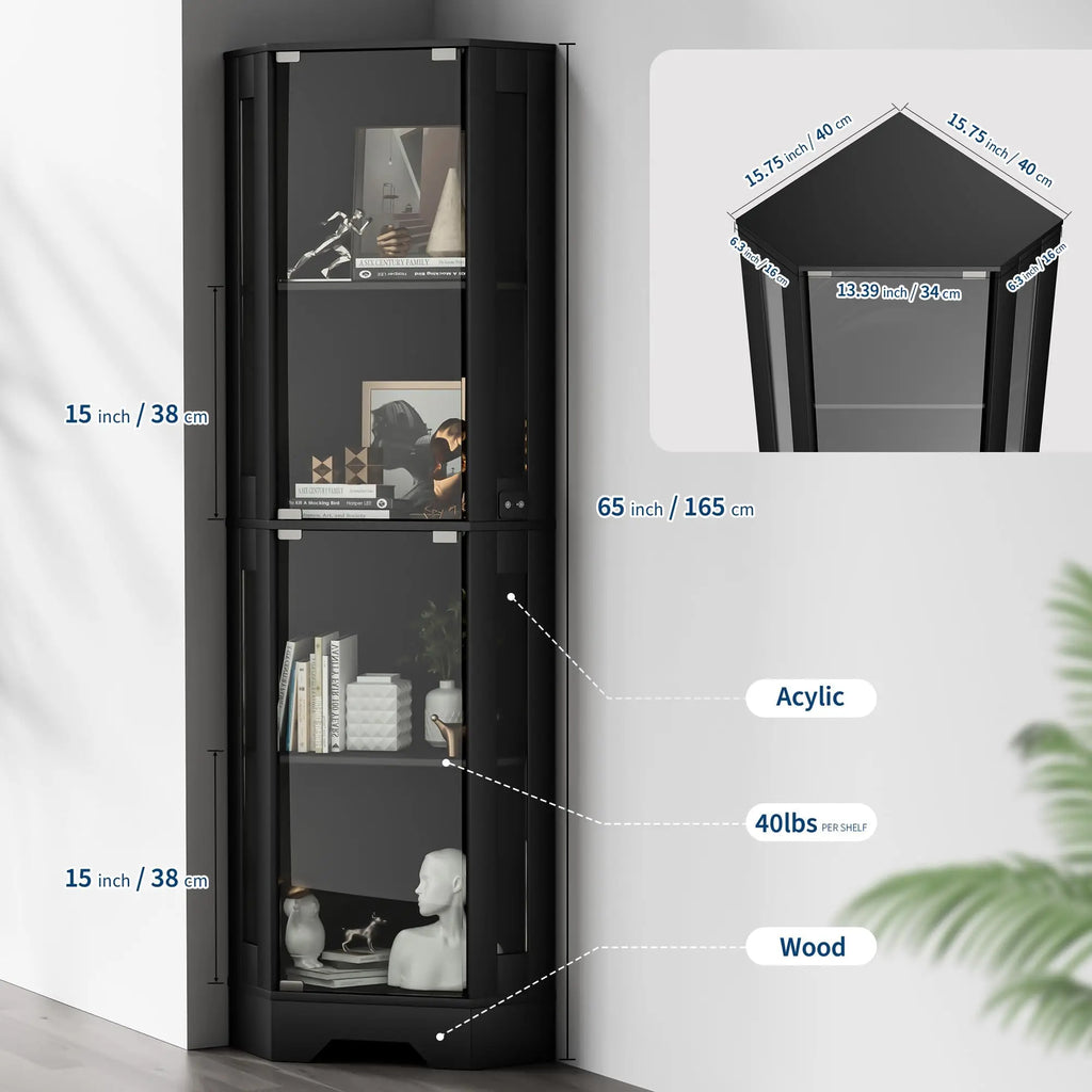 HiMISS Corner Glass Display Cabinet With Lighted Shelves