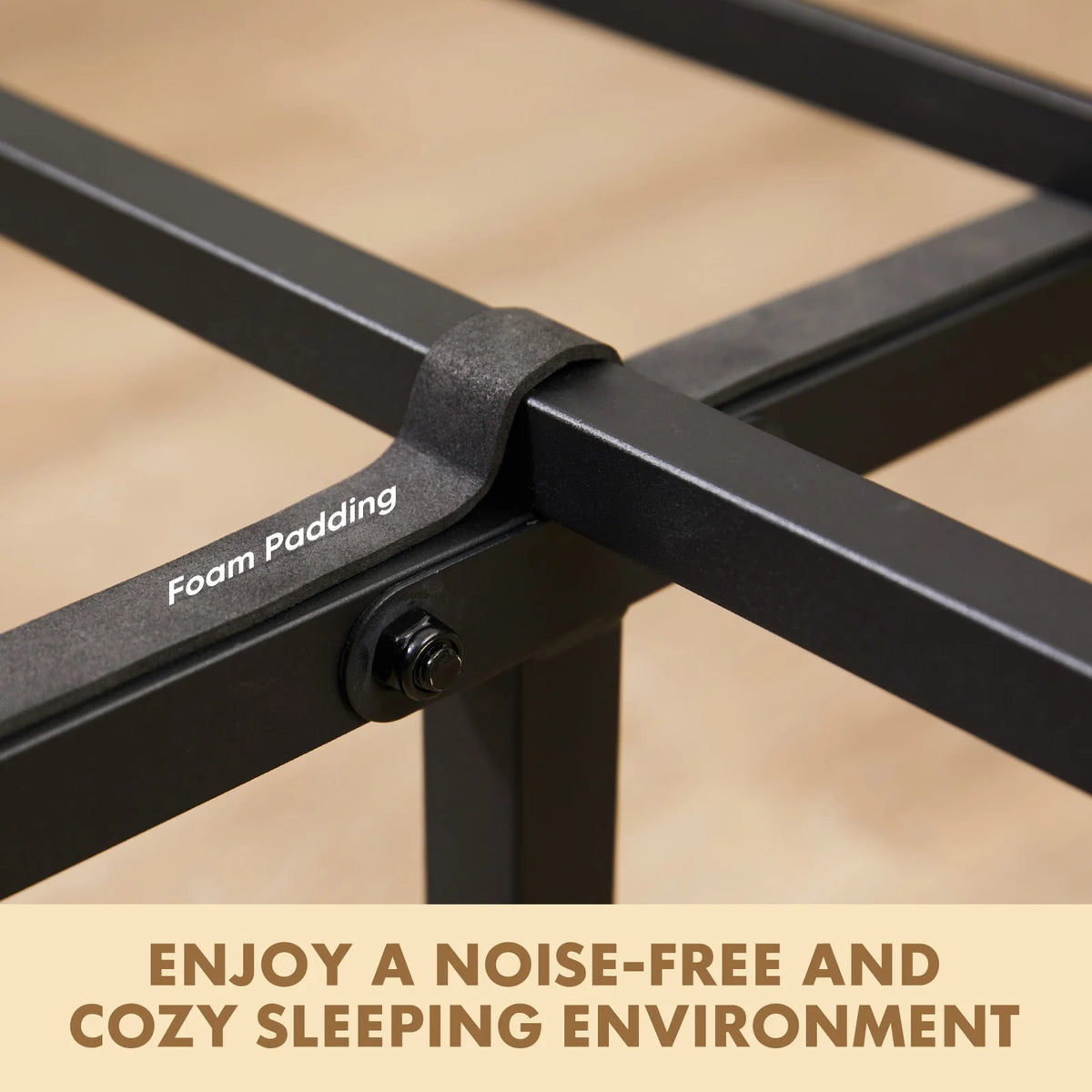 MCQ Wooden Headboard Metal Platform Bed Frame With Sturdy Slat Support