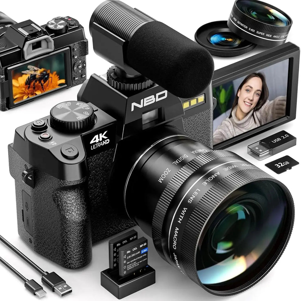 NBD 4K Camera With 48MP Flip Screen and Macro Lens
