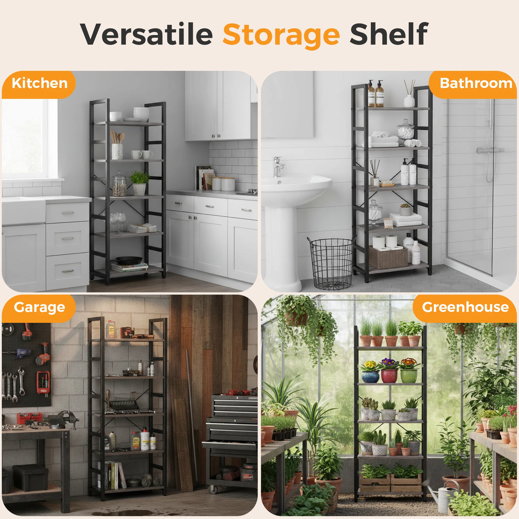 MCQ Wooden Five Tier Standing Bookshelf With Adjustable Feet