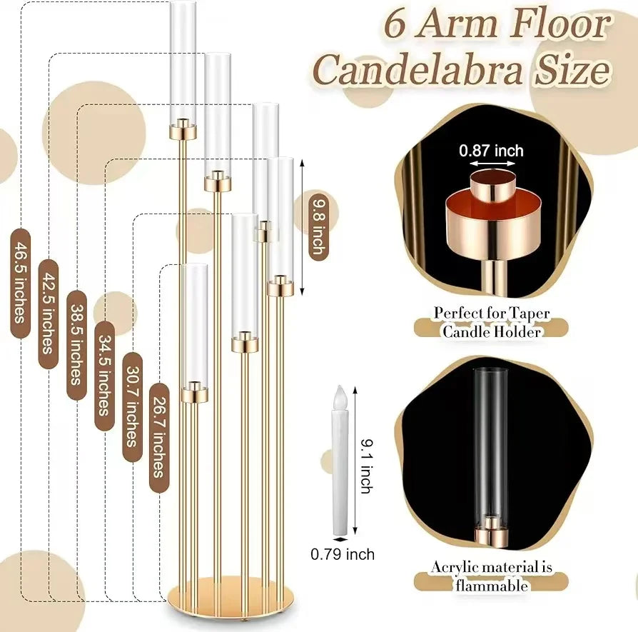 Metal Floor Candlestick Holders With LED Candles For Wedding Decor