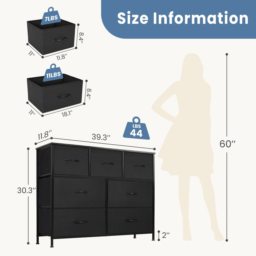 JHK Modern Fabric Drawer Dresser for Bedroom Storage Organizer