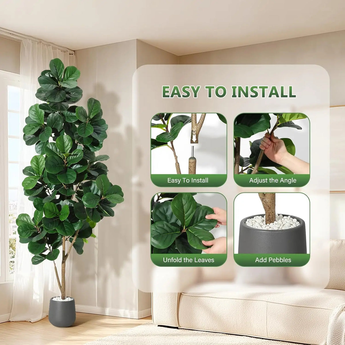 HiMISS Artificial Fiddle Leaf Fig Tree in Decorative Planter