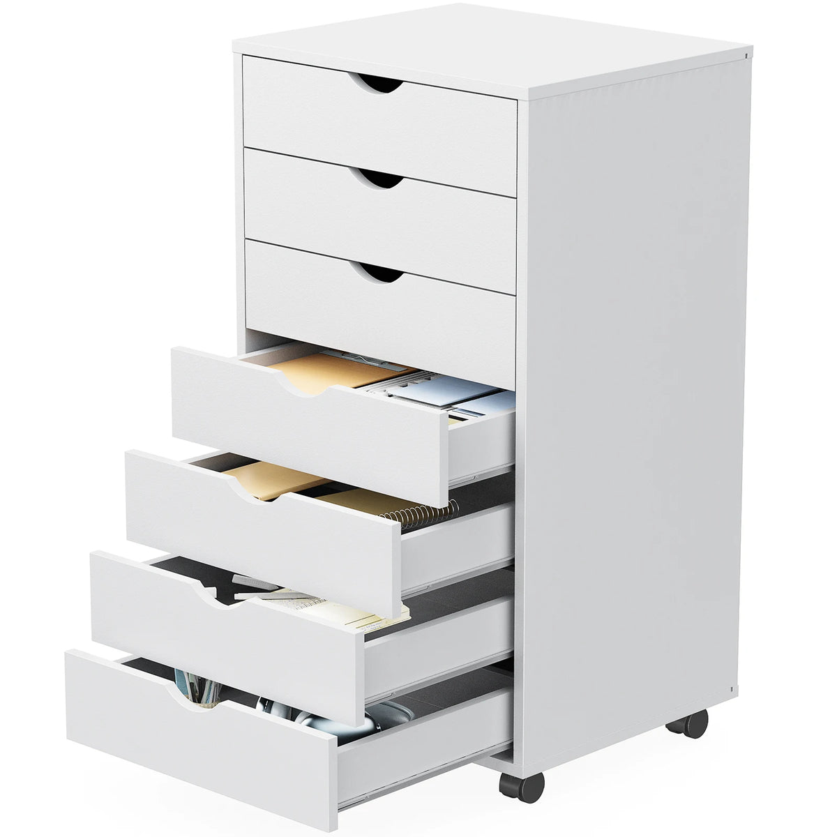 JHK Seven Drawer Wooden Storage Cabinet With Rolling Wheels