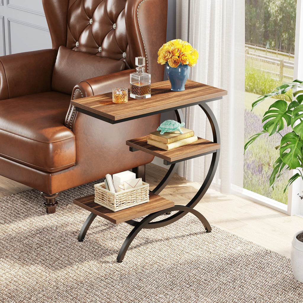 Tribesigns C Shaped Industrial Three Tier End Table With Storage