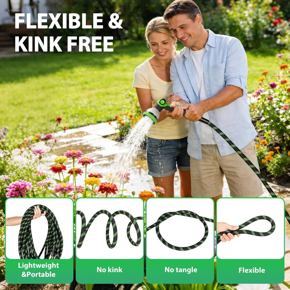 Flexible Garden Hose With 10 Spray Modes And Brass Connector