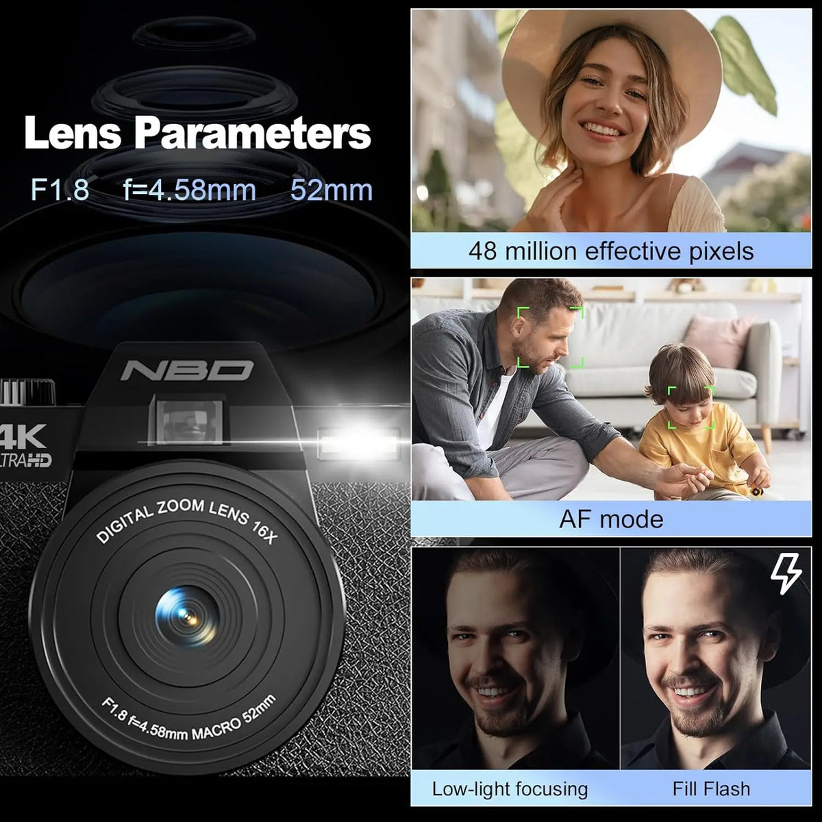 NBD 4K Camera With 48MP Flip Screen and Macro Lens