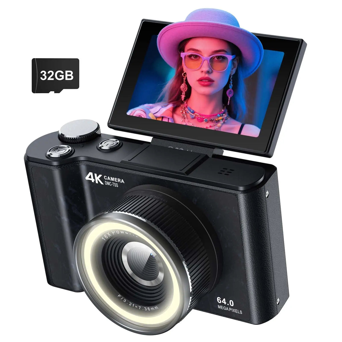 W&O 4K Digital Camera With Flip Screen And Ring Light