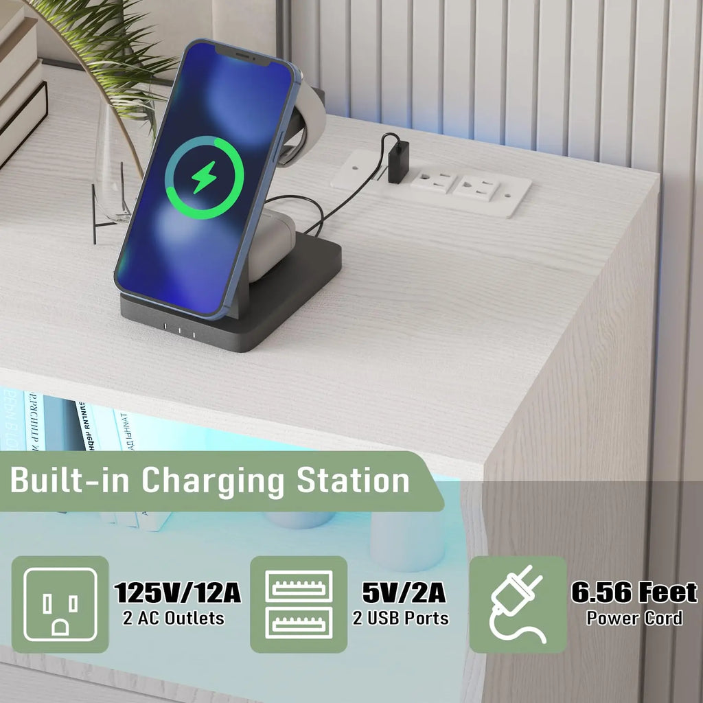 HiMISS Wood LED Dresser TV Stand With Charging Station