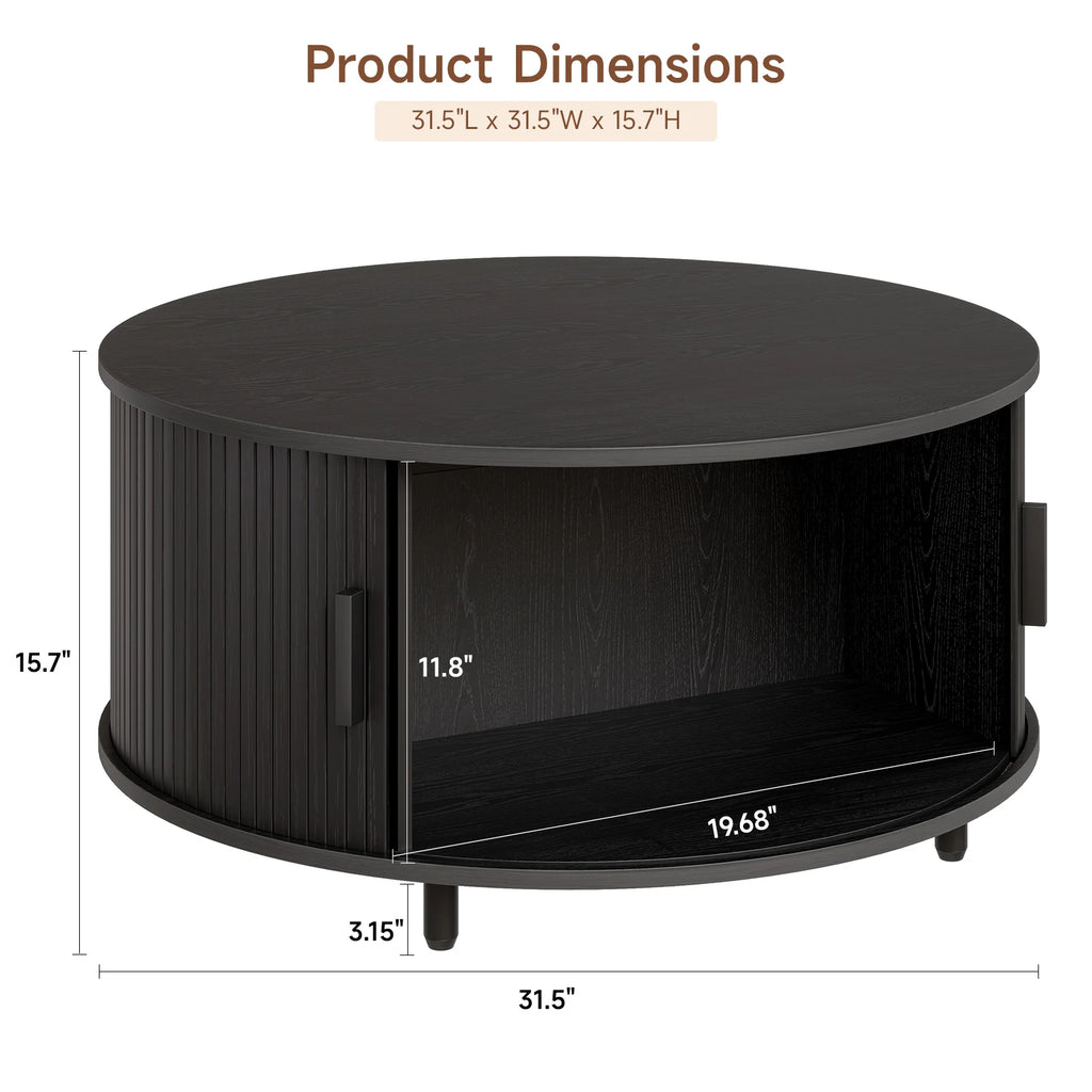 ONBRILL Round Coffee Table With Storage And Fluted Wood Design