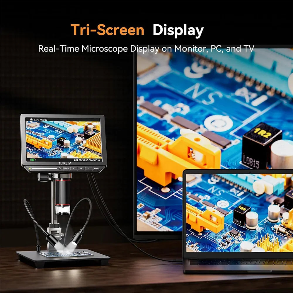 Elikliv 4K HDMI Digital Microscope for Electronics and PCB Repair