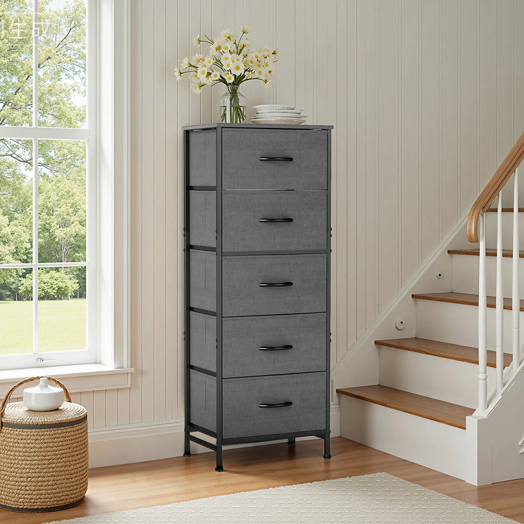 JHK Five Drawer Fabric Storage Cabinet for Living Room