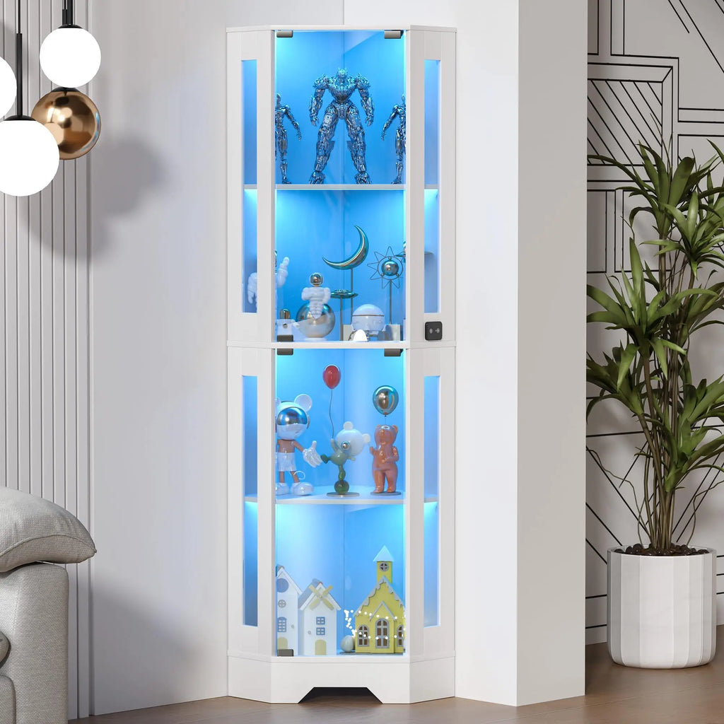 HiMISS Corner Glass Display Cabinet With Lighted Shelves