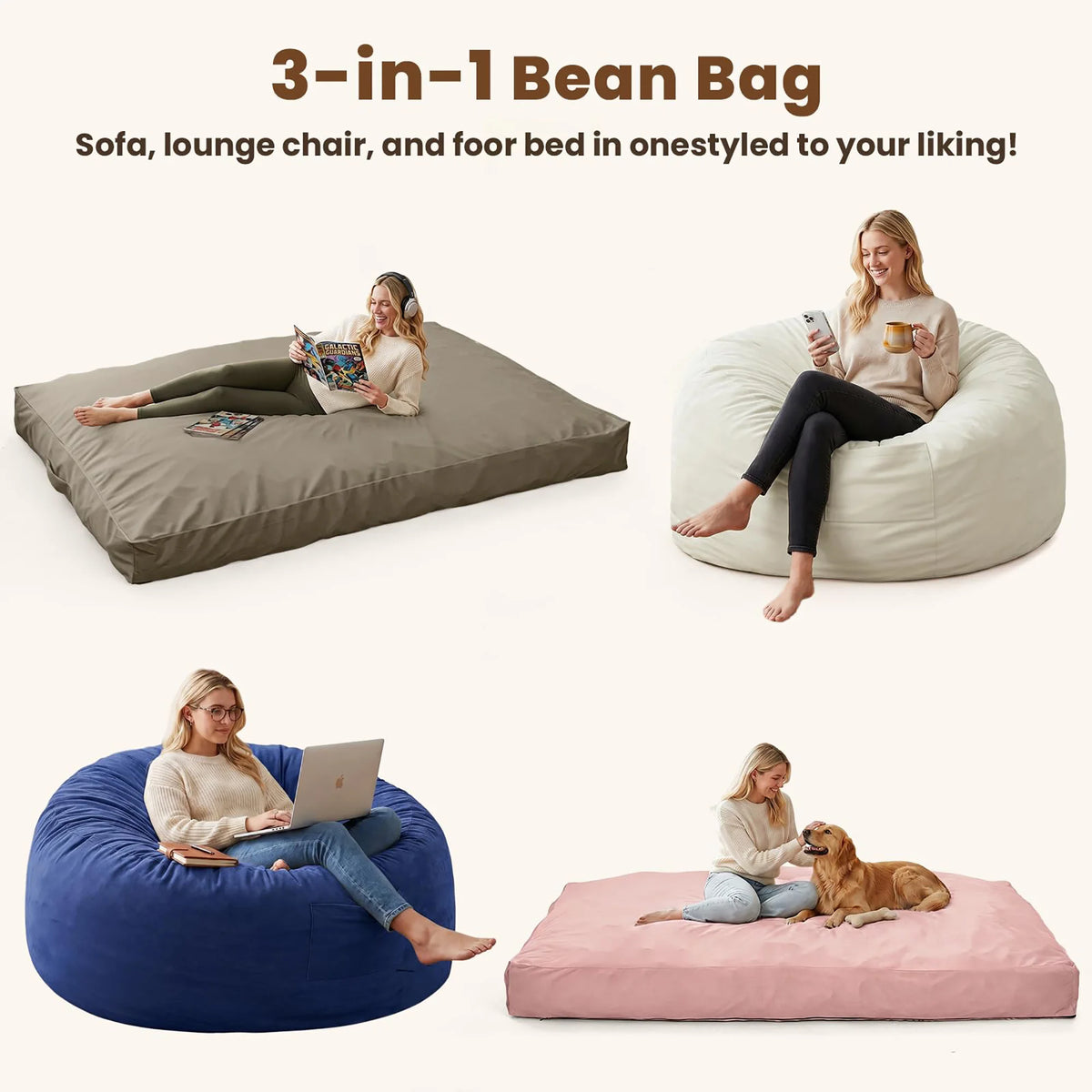 HiMISS Convertible Memory Foam Bean Bag Chair And Bed