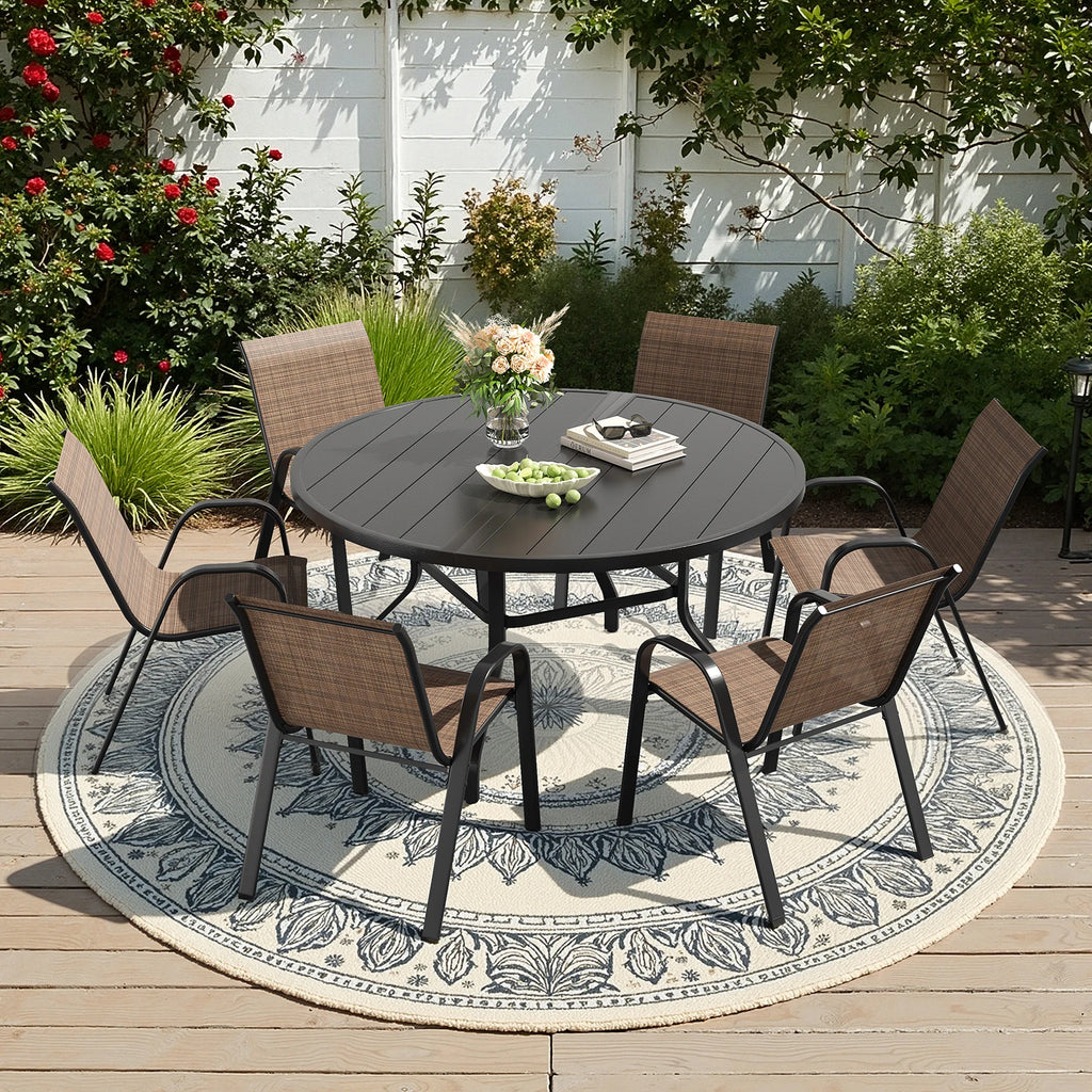 Farini Outdoor Dining Set With Round Table And Six Chairs