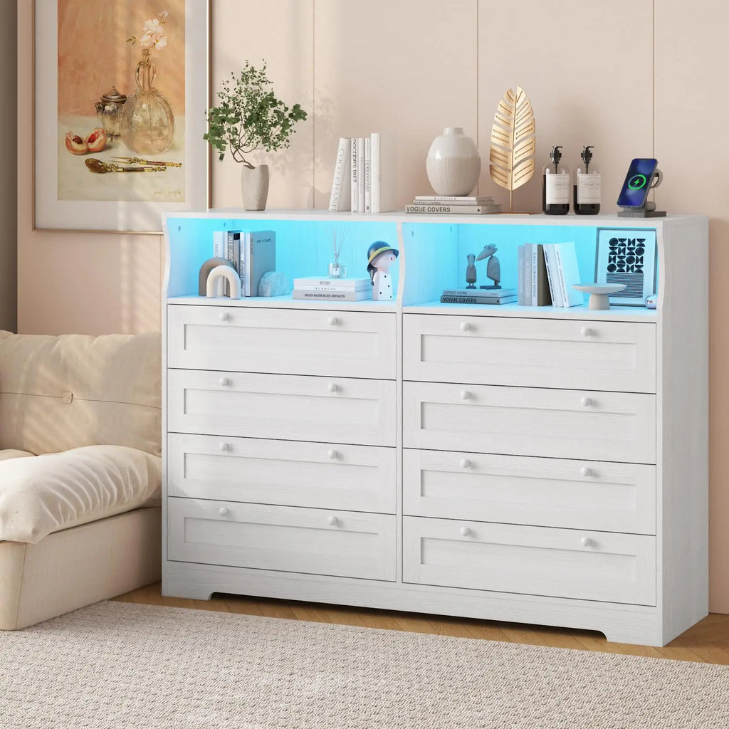 HiMISS Wood LED Dresser TV Stand With Charging Station