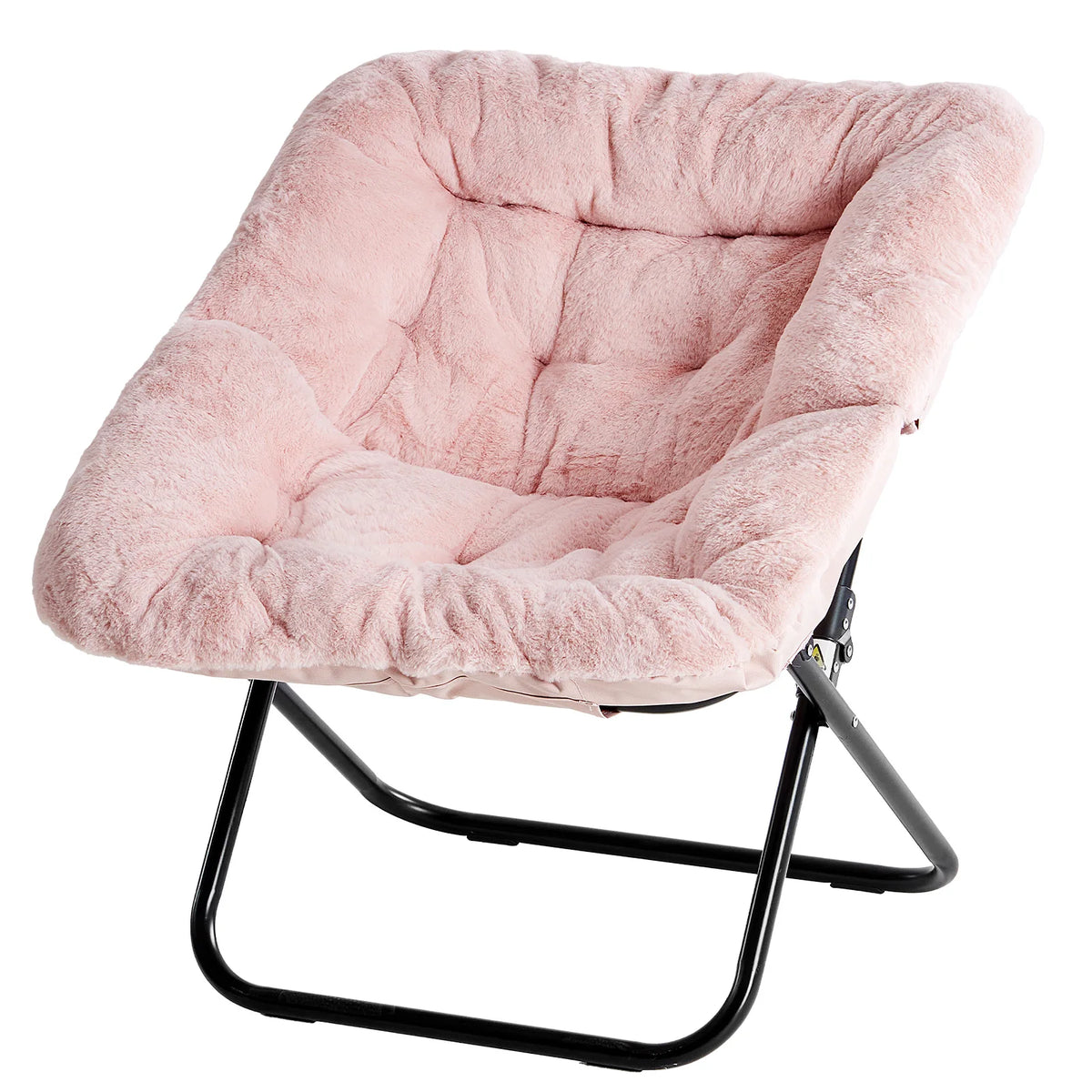 JHK Cozy Faux Fur Folding Saucer Chair With Metal Frame