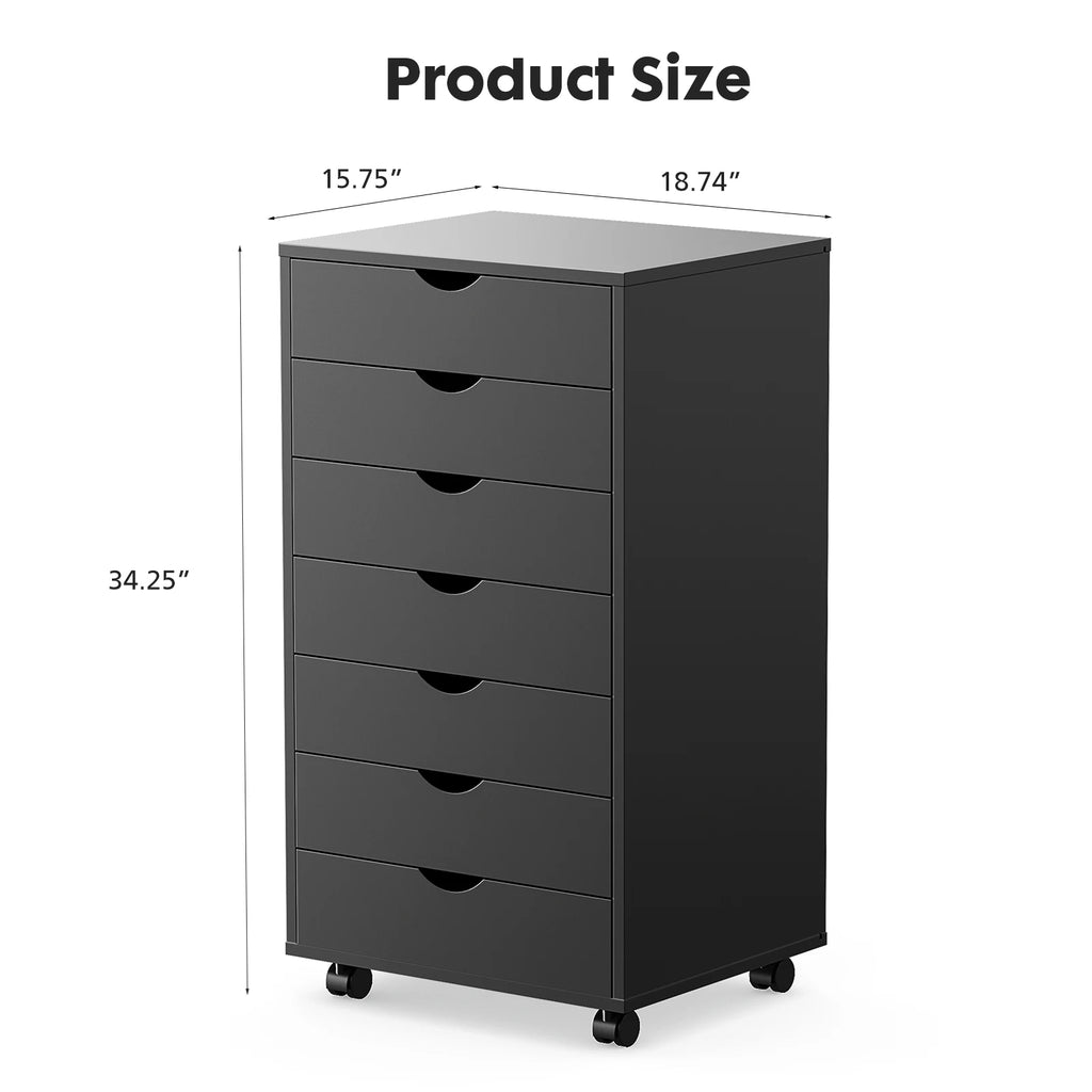 JHK Seven Drawer Wooden Storage Cabinet With Rolling Wheels