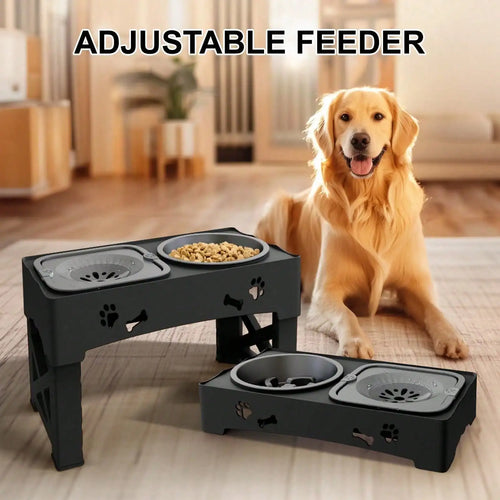 Adjustable Raised Double Dog Bowl Stand With Non Slip Feet