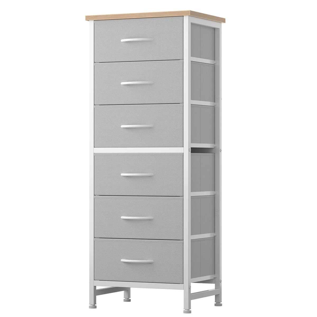 JHK Six Drawer Fabric Dresser With Metal Frame Wood Top
